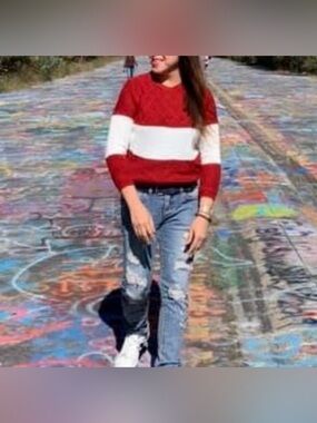 Women's ( Youth) Korean Fashion Y2k 3/4 sleeve Cable Knit Sweater